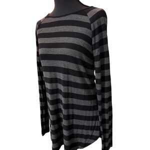 Zenana Premium Chic Striped Black and Gray Women's Tunic Elbow Patch Sz Small